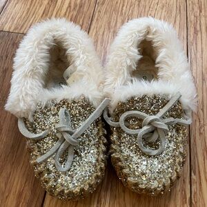 Crewcuts Glittery Gold Fur Moccasins
